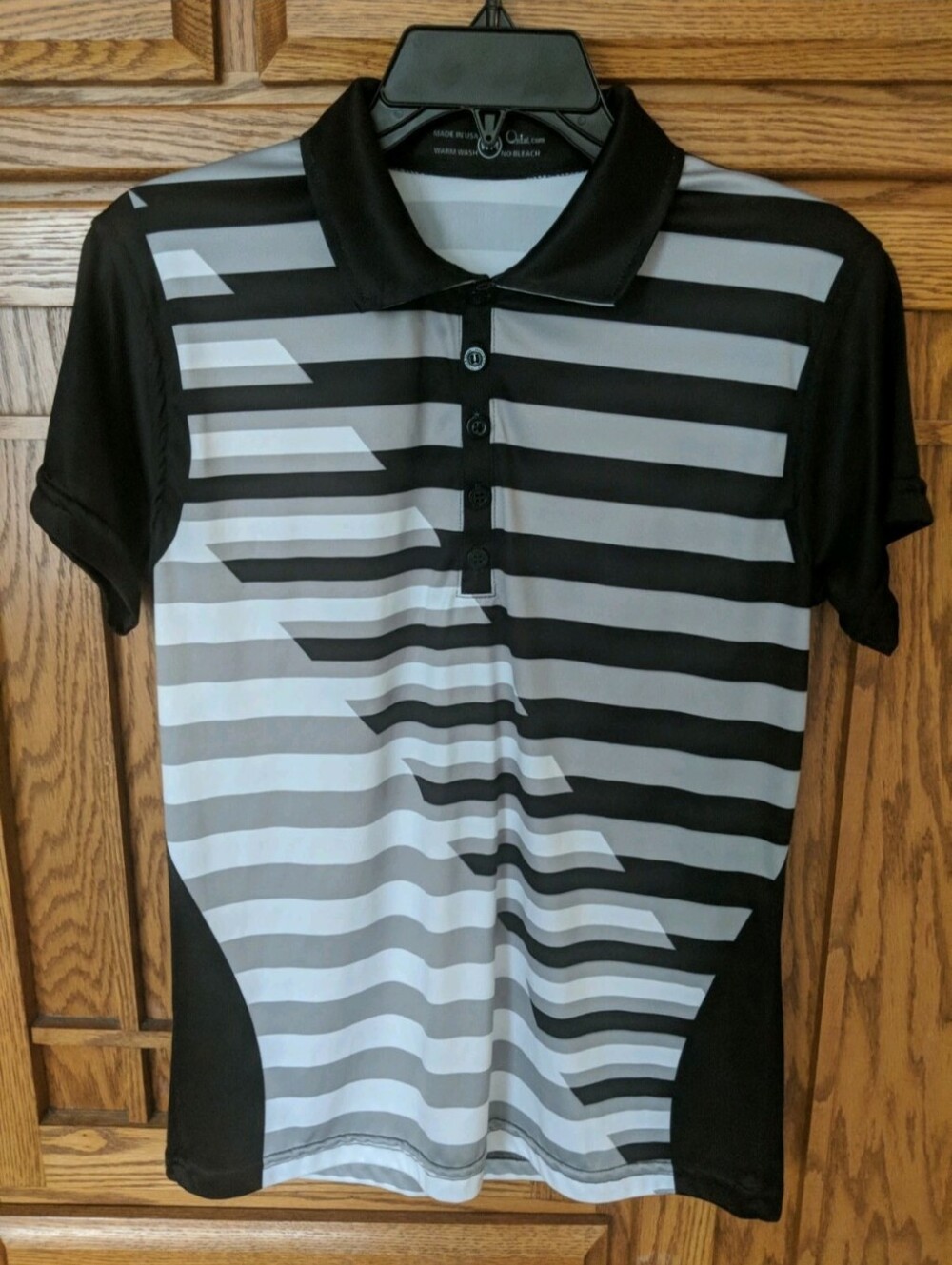 Women's Ontal Black/Wh/Gray Striped Short Sleeve Golf Polo Sz. M